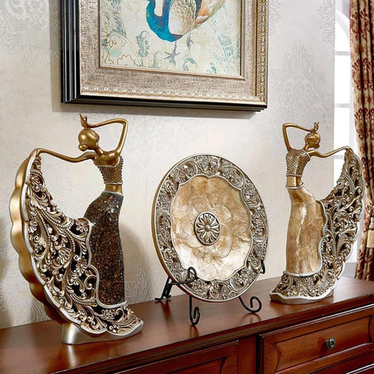 Elegant Vintage Peacock Dancer Sculptures - Set of 3