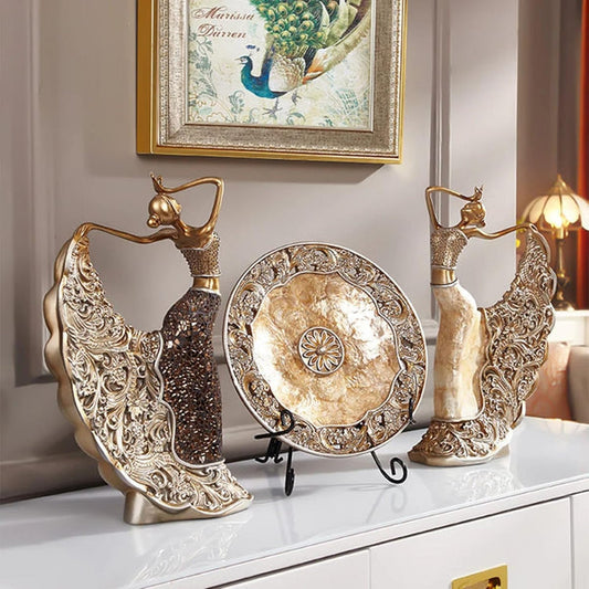 Elegant Vintage Peacock Dancer Sculptures - Set of 3